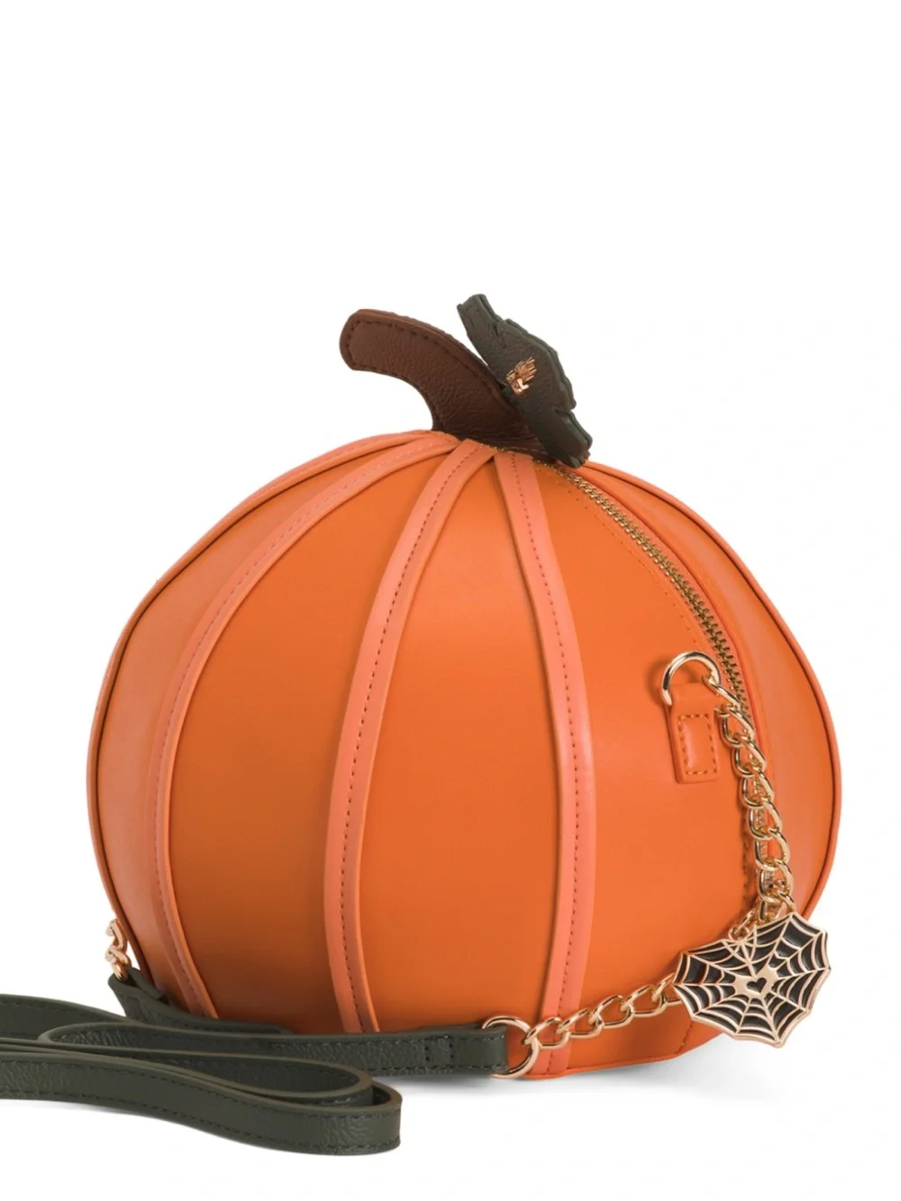 Betsey Johnson Orange Pumpkin Crossbody Bag with Green Leaf and Black Accents